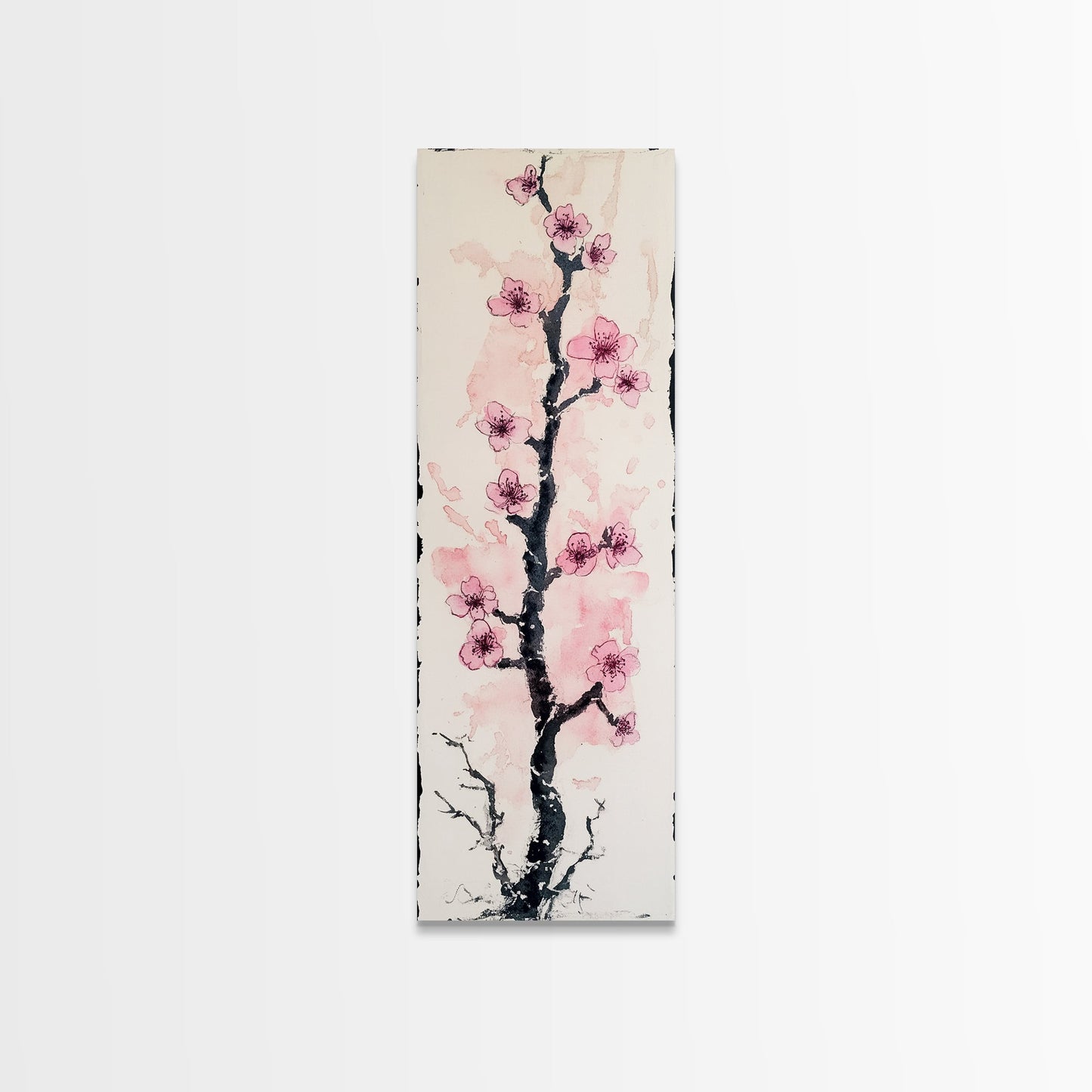 Delicate Cherry Tree in Bloom Painting - Canvas Print for Japanese Floral Art, Spring Blossom Decor, Nature-Inspired Wall Art, Botanical Print