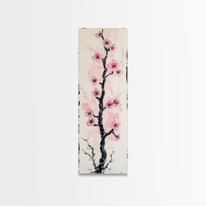 Delicate Cherry Tree in Bloom Painting - Canvas Print for Japanese Floral Art, Spring Blossom Decor, Nature-Inspired Wall Art, Botanical Print