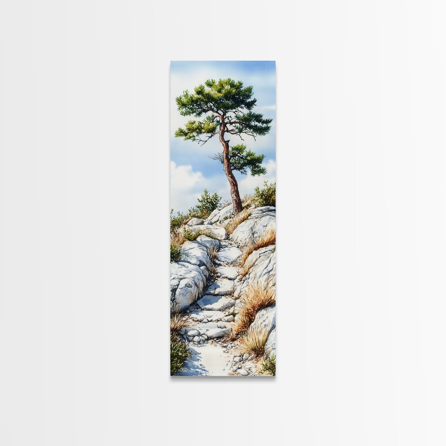 Rocky Mountain Pine Tree Painting - Framed Canvas Print Highlighting Serene Alpine Path for Rustic Wall Decor