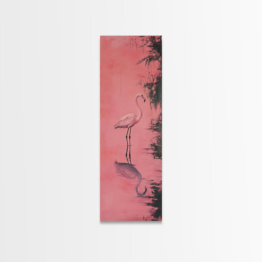 Reflections of a Pink Flamingo, Framed Canvas Print, Vaporwave Wall Art, Coastal Decor, Living Room Accent Piece, Pink Flamingo Art