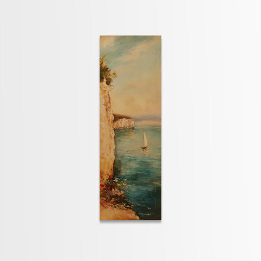 Nautical Seascapes Framed Canvas Print - Sailboat In The Bay - Sailboat Painting - Nautical Art - Coastal Home Decor - Coastal Oil Painting