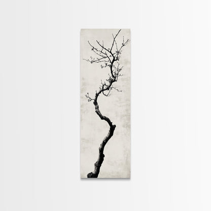Framed Canvas Print of Minimalist Birch Tree Art in Black and White, Wabi Sabi Art, Rustic Wall Art, Above Bed Wall Art, Tall Skinny Art, Japanese Aesthetic