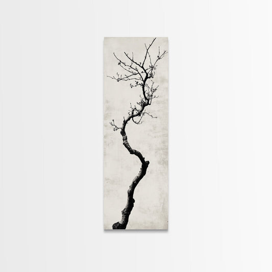Framed Canvas Print of Minimalist Birch Tree Art in Black and White, Wabi Sabi Art, Rustic Wall Art, Above Bed Wall Art, Tall Skinny Art, Japanese Aesthetic