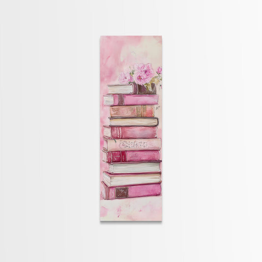 Vintage Books Framed Canvas Print Light Pink Wall Art Cottagecore Wall Art Rustic Decor Living Room Art Minimalist Art Gift Idea