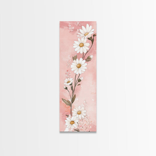 White Daisy Line Botanical Canvas Print - Floral Wall Art, Cottagecore Art, Rustic Decor, Vertical Wall Art, Wildflower Painting, Bedroom Art
