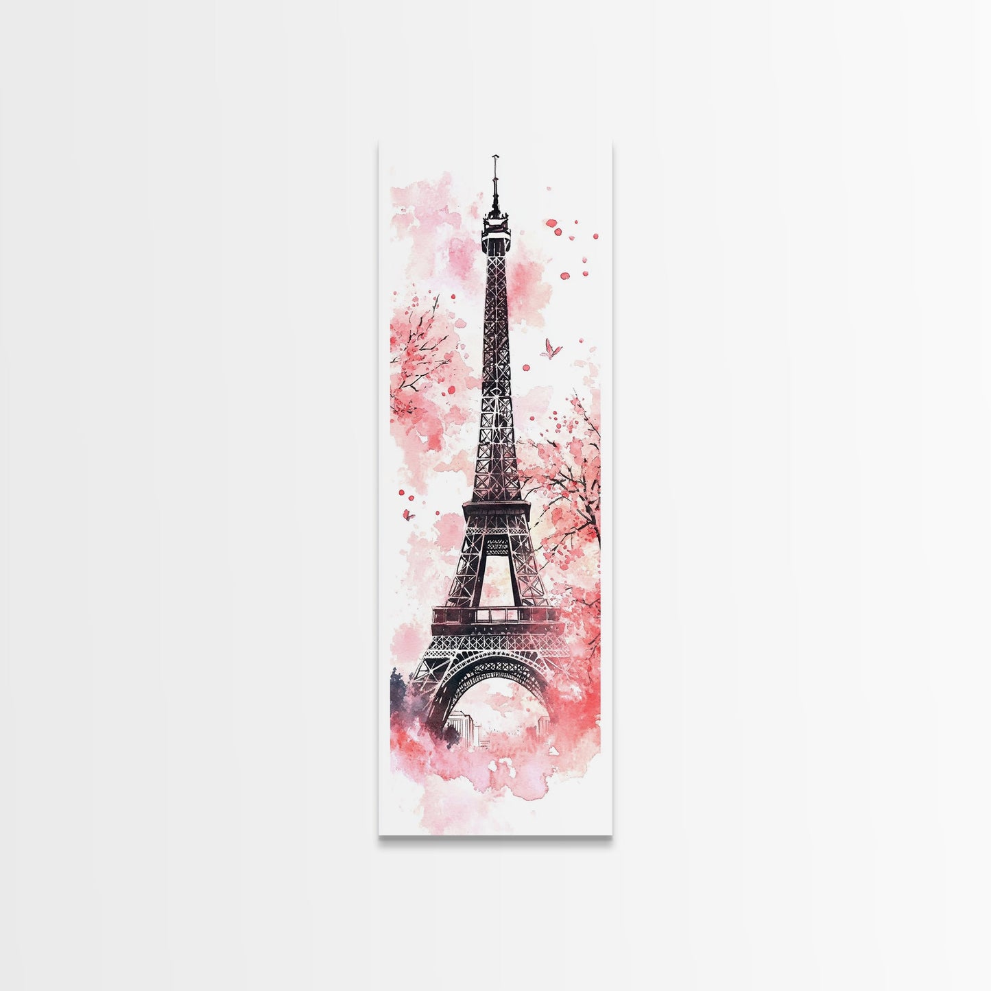 Eiffel Tower Wall Art Framed Canvas Print, Cherry Blossom Painting Vertical Paris Decor, Pink Dorm Art, French Travel-Inspired Gift