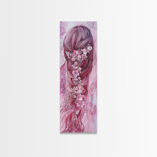 Hair Braid Canvas Print Feminine Art Nouveau Print Rustic Cottagecore Aesthetic Vertical Wall Art Light Pink Gift Idea Bedroom Decor
