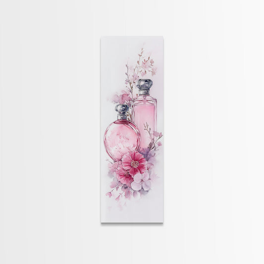 Perfume Bottle Art Framed Canvas Print Light Pink Wall Art Botanical Prints Bedroom Art Minimalist Decor Living Room Gift Idea