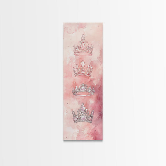 Diamond Crown Canvas Print Elegant Light Pink Wall Art Vertical Cottagecore Wall Art Decorative Feminine Whimsical Art Gift Idea