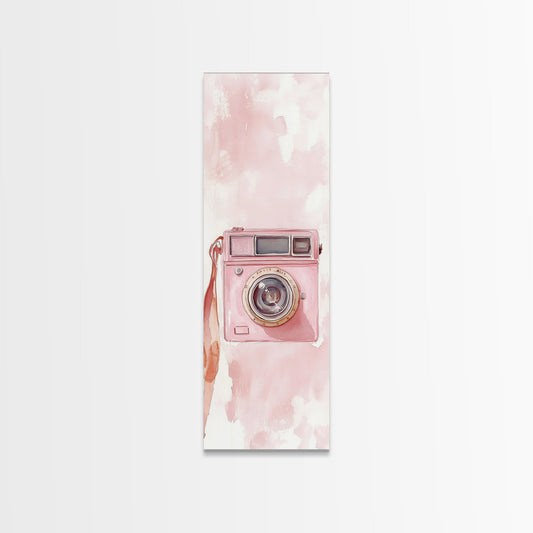 Vintage Camera Canvas Print Whimsical Art Cottagecore Wall Art Light Pink Wall Art Rustic Decor Gift Idea Vertical Feminine Art