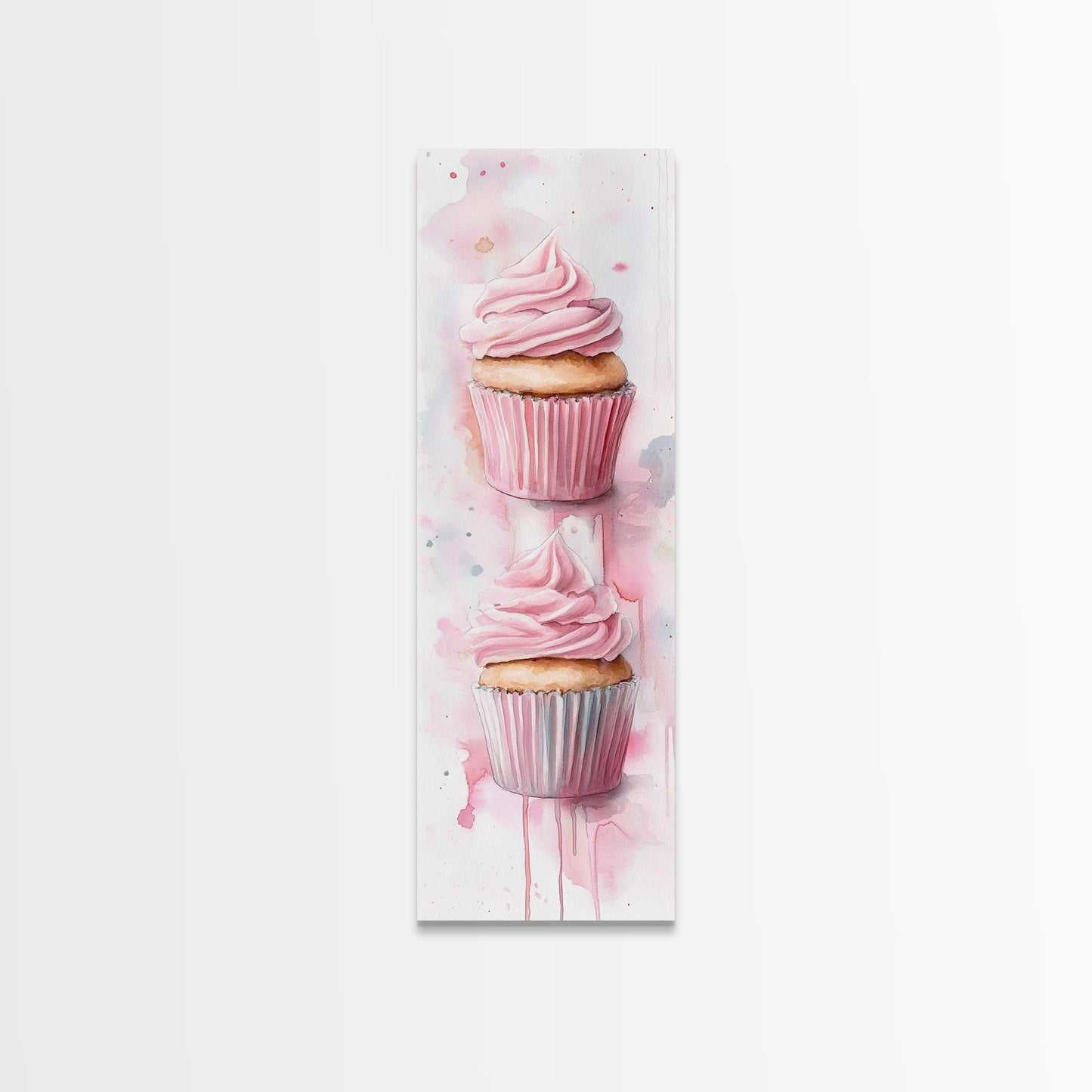 Cupcake Watercolor Canvas Print Food Review Kitchen Art Whimsical Art Rustic Decor Light Pink Wall Art Vertical Gift Idea Above Sofa