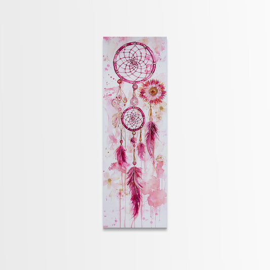 Dreamcatcher Boho Art Framed Canvas Print | Rustic Bedroom Decor | Tall Narrow Wall Art | Southwest Zen Painting | Gift Idea
