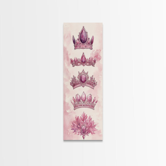 Crown Illustration Framed Canvas Print Royal Jewel Art Pink Abstract Wall Art Whimsical Rustic Feminine Gift Idea Bedroom Cottagecore