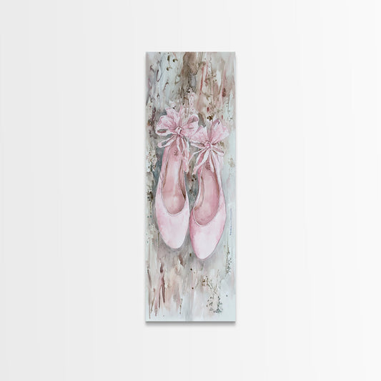 Elegant Ballet Shoes Painting Framed Canvas Print Highlighting Cottagecore Wall Art Aesthetic Perfect Bedroom Rustic Decor Accent