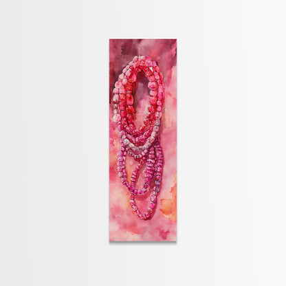 Shimmering Pink Beads Canvas Print Gemstone Painting Whimsical Wall Art Jewelry Lover Gift Vertical Pink Abstract Rustic Art