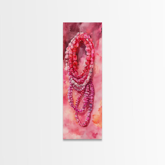 Shimmering Pink Beads Canvas Print Gemstone Painting Whimsical Wall Art Jewelry Lover Gift Vertical Pink Abstract Rustic Art