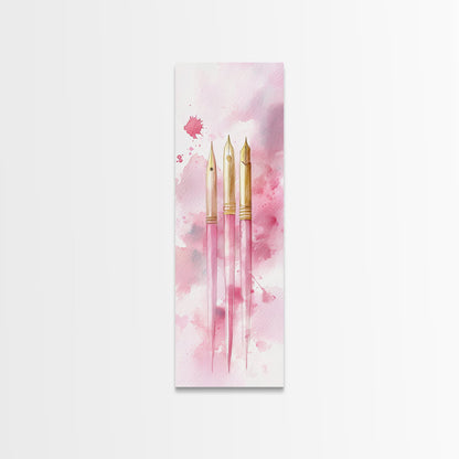 Pink Fountain Pens Canvas Print Whimsical Art Writer’s Gift Minimalist Art Living Room Decor Unique Office Wall Art Illustration