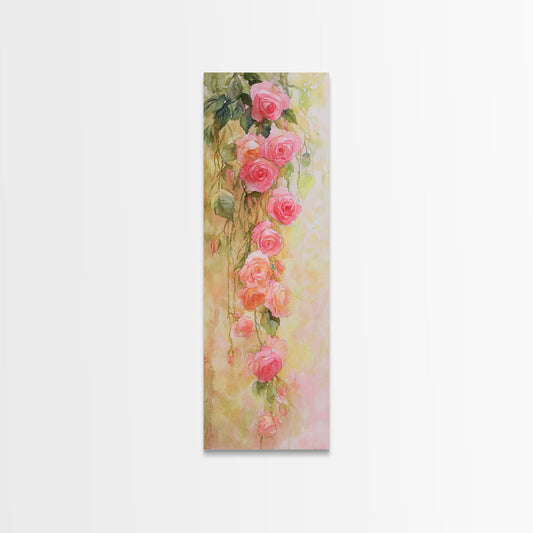 Cascading Roses Canvas Print Wildflower Painting Botanical Prints Vertical Wall Art Farmhouse Art Rustic Wall Art Romantic Gift