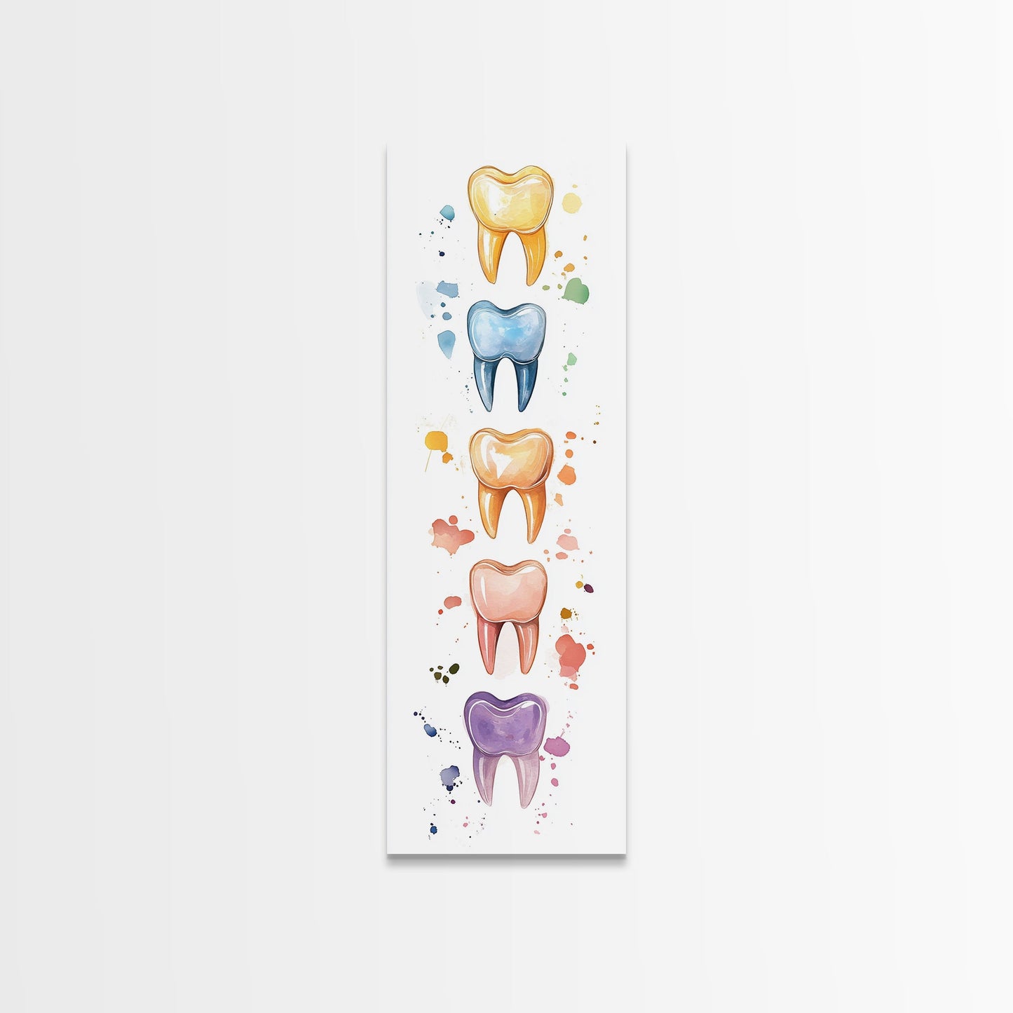 Artistic Dental Canvas Print Featuring Colorful Watercolor Teeth, Whimsical Dental Office Wall Art, Gift Idea for Dentists