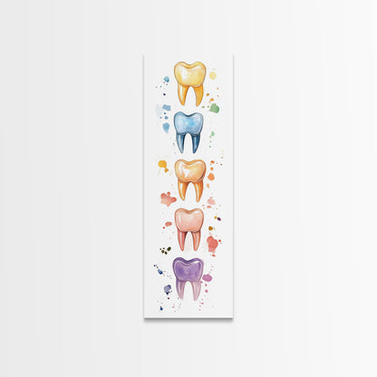Artistic Dental Canvas Print Featuring Colorful Watercolor Teeth, Whimsical Dental Office Wall Art, Gift Idea for Dentists