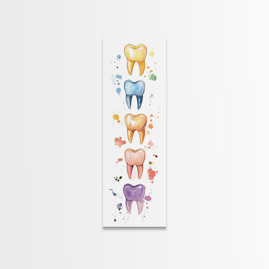 Artistic Dental Canvas Print Featuring Colorful Watercolor Teeth, Whimsical Dental Office Wall Art, Gift Idea for Dentists