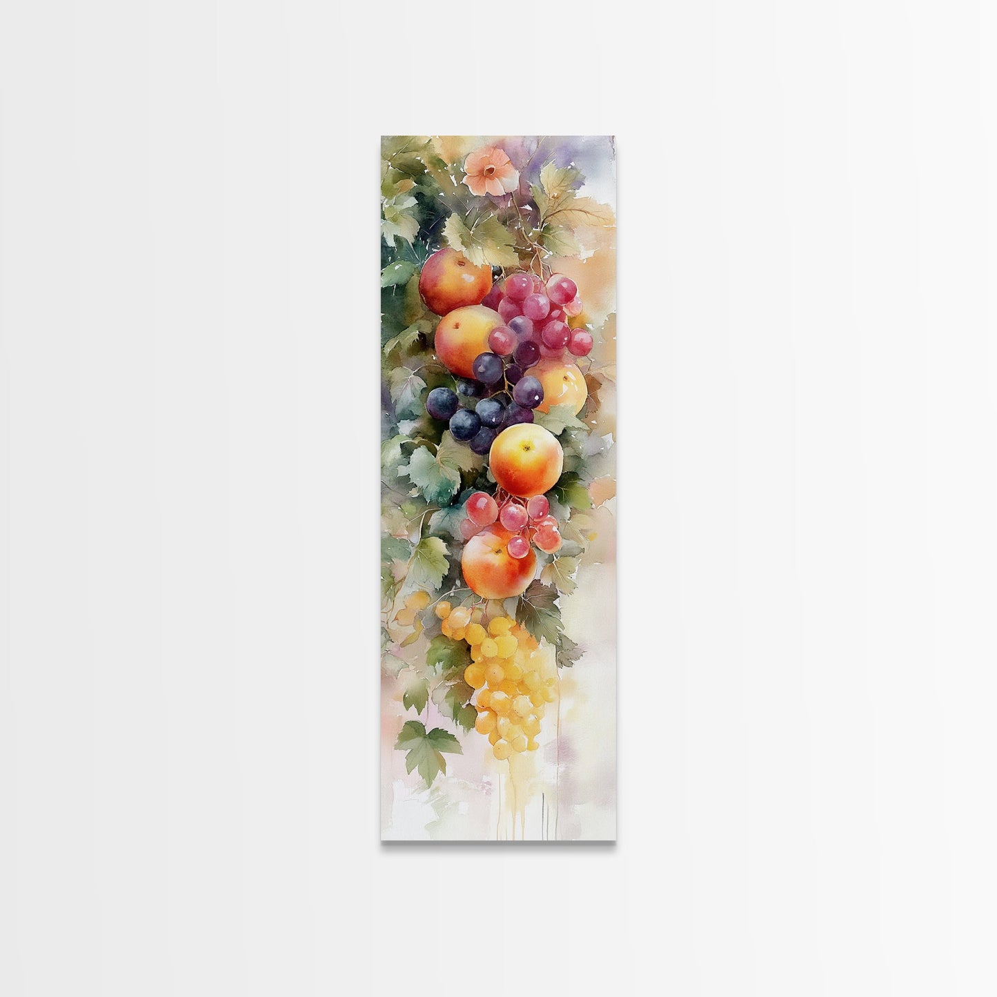Vibrant Fruit Canvas Print with Grapes and Apples, Fall Rustic Kitchen Art, Farmhouse Vertical Living Room Wall Decor