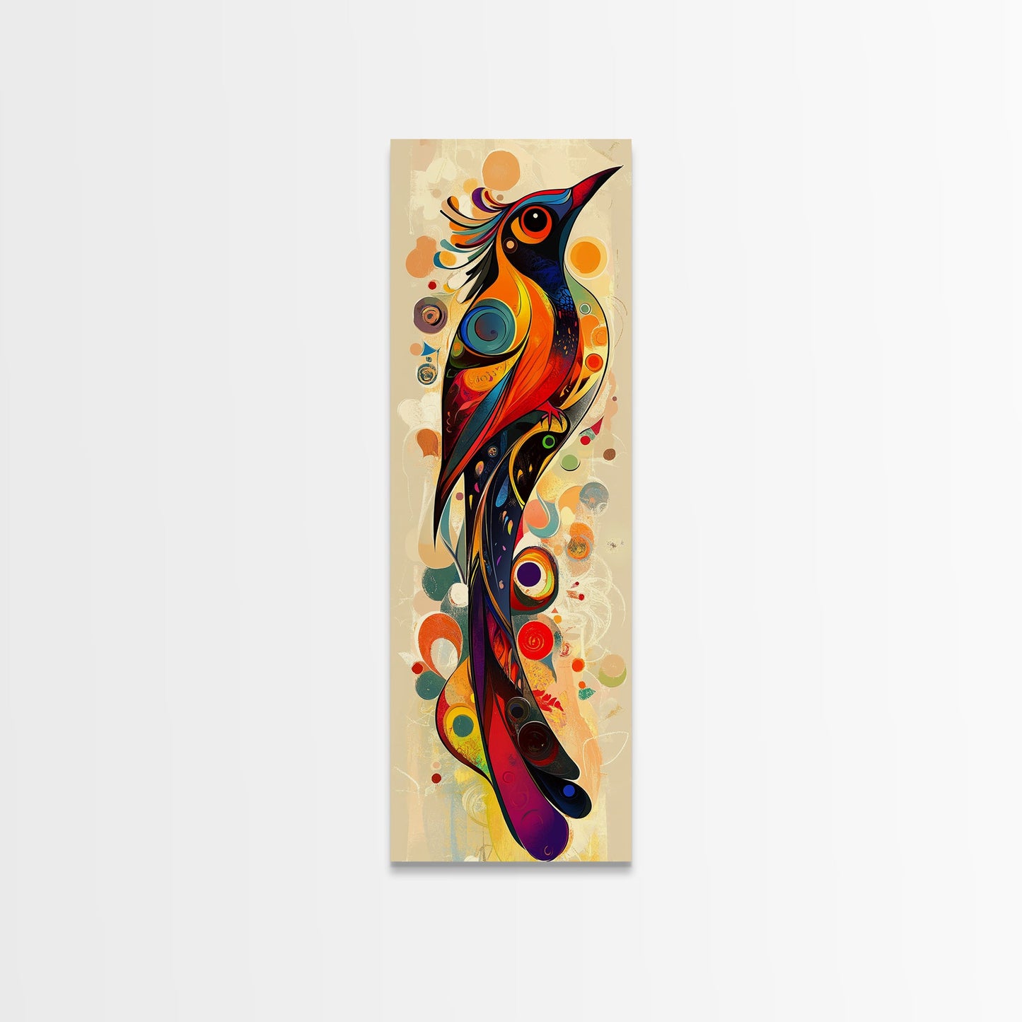 Bold Bird Design Framed Canvas Print Vibrant Peacock Wall Art Modern Whimsical Art Living Room Accent Bird Lover Gift Idea