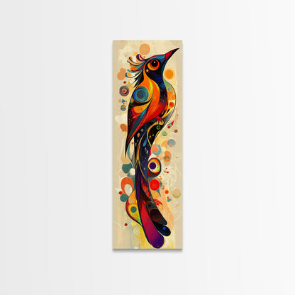 Bold Bird Design Framed Canvas Print Vibrant Peacock Wall Art Modern Whimsical Art Living Room Accent Bird Lover Gift Idea