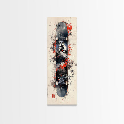 Graffiti Style Skateboard Canvas Print, Abstract Red and Black Wall Art, Urban Skateboard Art, Gift Idea for Living Room or Bedroom