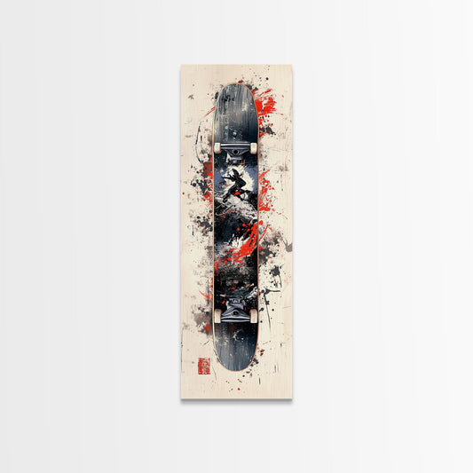 Graffiti Style Skateboard Canvas Print, Abstract Red and Black Wall Art, Urban Skateboard Art, Gift Idea for Living Room or Bedroom