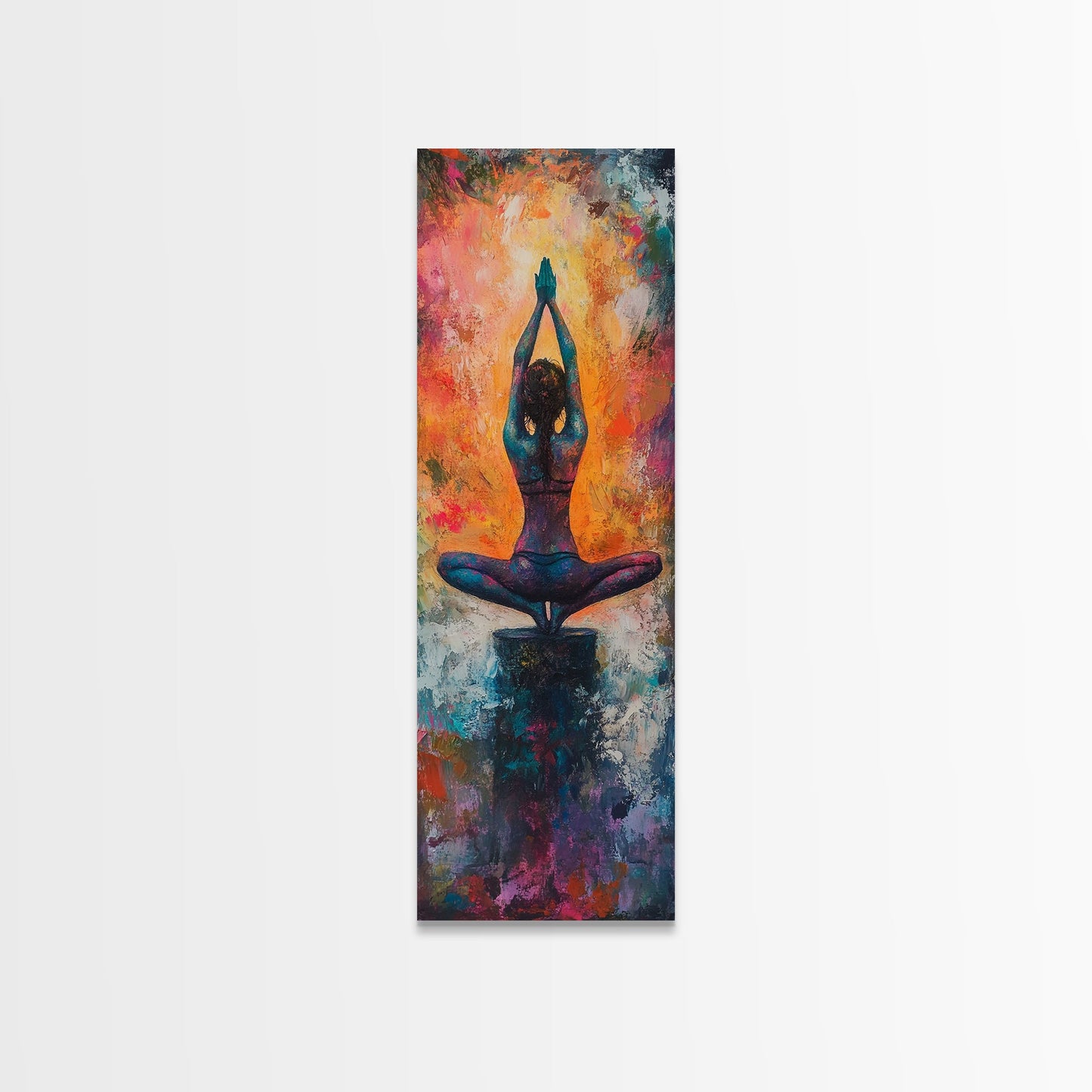 Yoga Art Framed Canvas Print Meditation Decor Zen Wall Art Vibrant Painting Vertical Art for Bedroom or Yoga Room