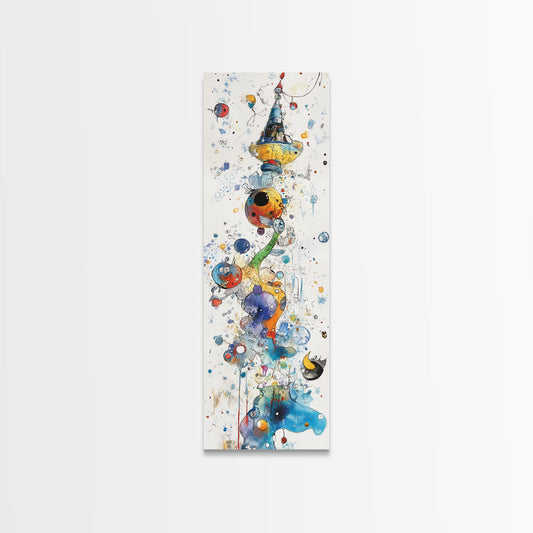 Whimsical Tower Painting Canvas Print Colorful Fun Art Vertical Wall Art Unique Gift Idea Playful Whimsical Art for Living Room