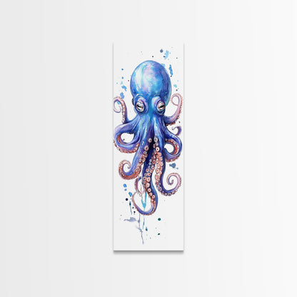 Blue Octopus Art Framed Canvas Print Vibrant Marine Life Decor Whimsical Coastal Nautical Artwork Living Room Statement Piece