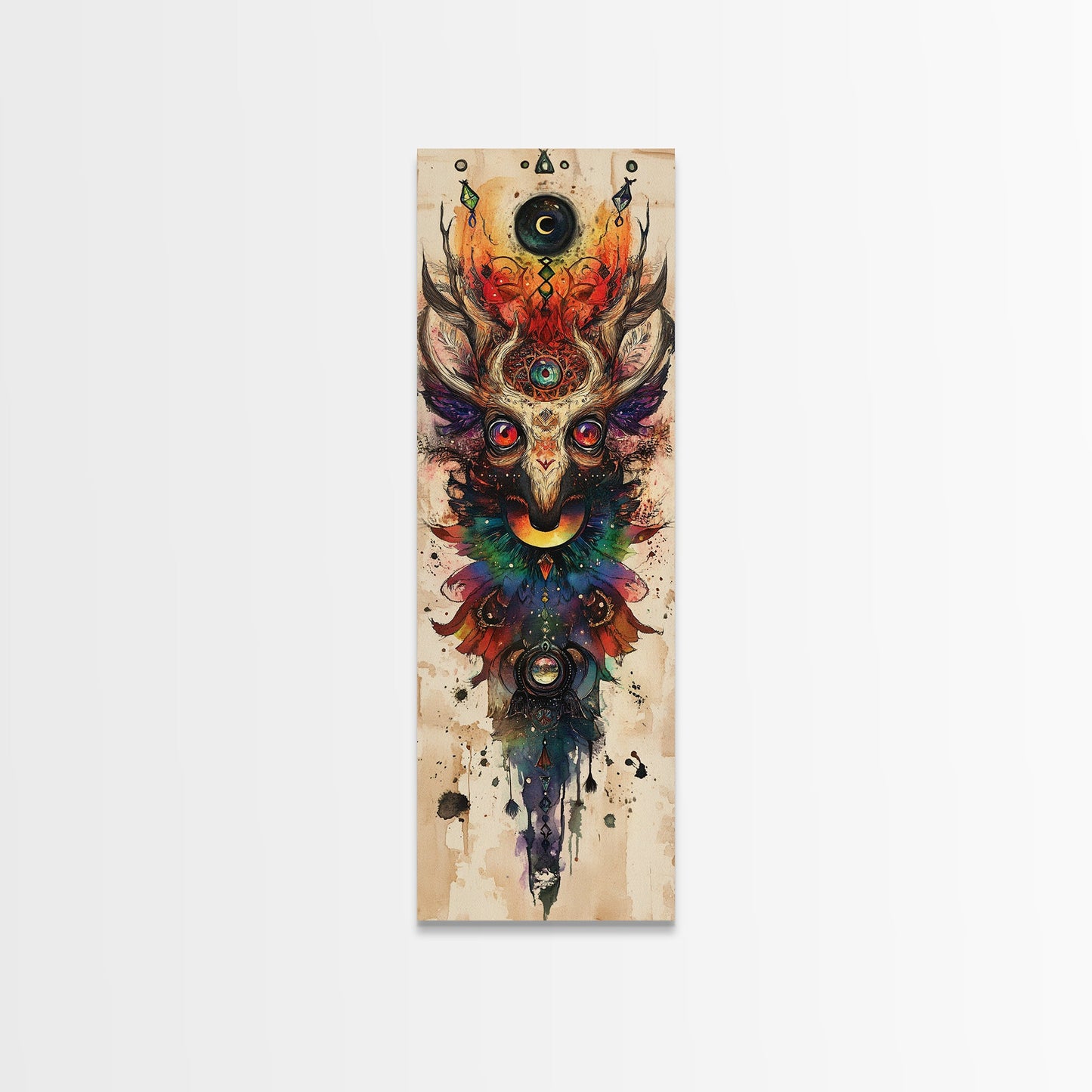 Enchanted Deer Canvas Print Featuring Sacred Geometry, Vibrant Color Palette, Boho Art And Ideal Living Room Rustic Wall Decor