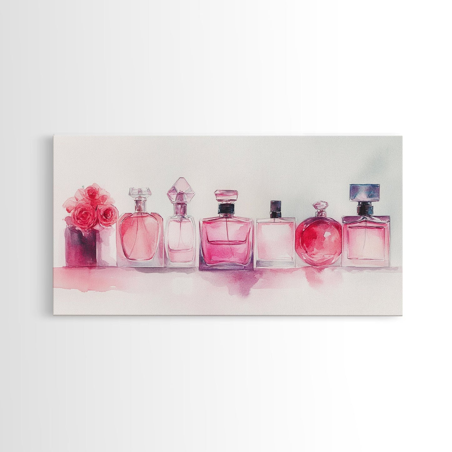 Pink Perfume Painting Framed Canvas Print, Light Pink Bedroom Art Coastal Cowgirl Wall Art, Minimalist Art Rustic Decor Gift Idea