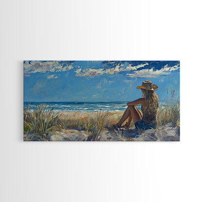 Coastal Cowgirl Framed Canvas Print Coastal Landscape Art Nautical Decor Ocean View Art Horizontal Wall Art Above Bed Wall Art