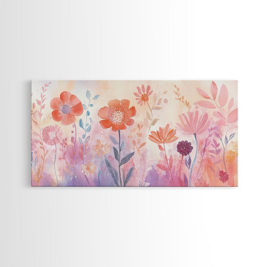 Wildflower Watercolor Framed Canvas Print, Botanical Cottagecore Art, Rustic Farmhouse Decor, Pastel Floral Art, Bedroom Artwork
