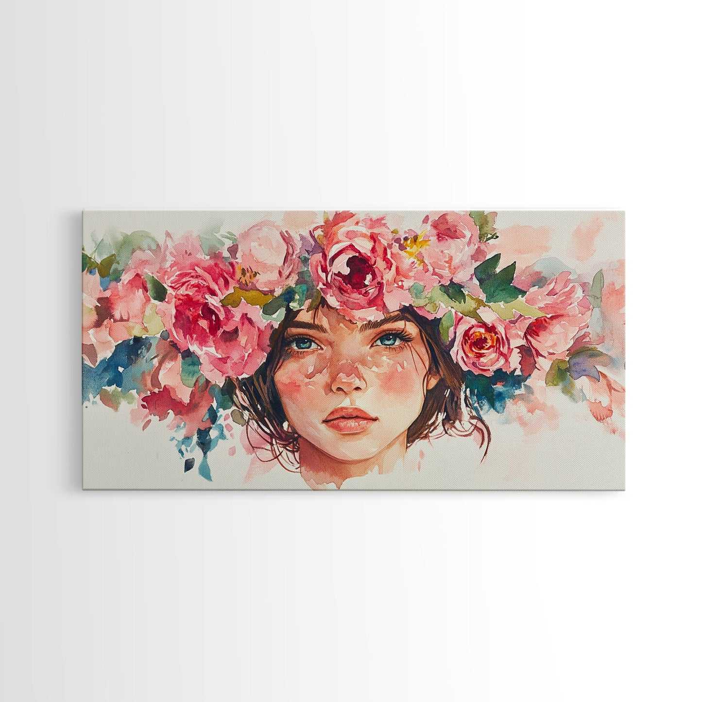 Floral Crown Canvas Print | Goddess Art Print | Pink Abstract Art | Romantic Woman Art | Boho Bedroom Decor Framed Canvas Print