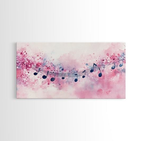 Music Notes Canvas Print Pink Abstract Art Musical Gift Idea Therapy Room Decor Boho Minimalist Wall Art Living Room Accent