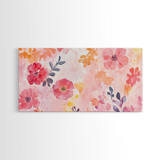 Floral Botanical Canvas Print Watercolor Wildflower Painting Cottagecore Light Pink Wall Art Boho Living Room Decor Gift Idea Art