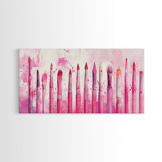 Artistic Brushes Canvas Print Pink Abstract Art Tools Studio Decor Light Pink Wall Art Boho Minimalist Wabi Sabi Artist Gift Idea