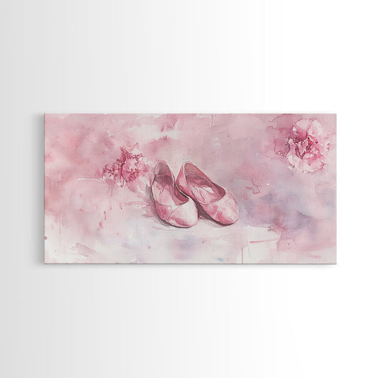 Ballet Shoes Canvas Print | Pink Cottagecore Wall Art | Feminine Whimsical Artwork | Bedroom Pastel Artwork | Gift Idea for Her