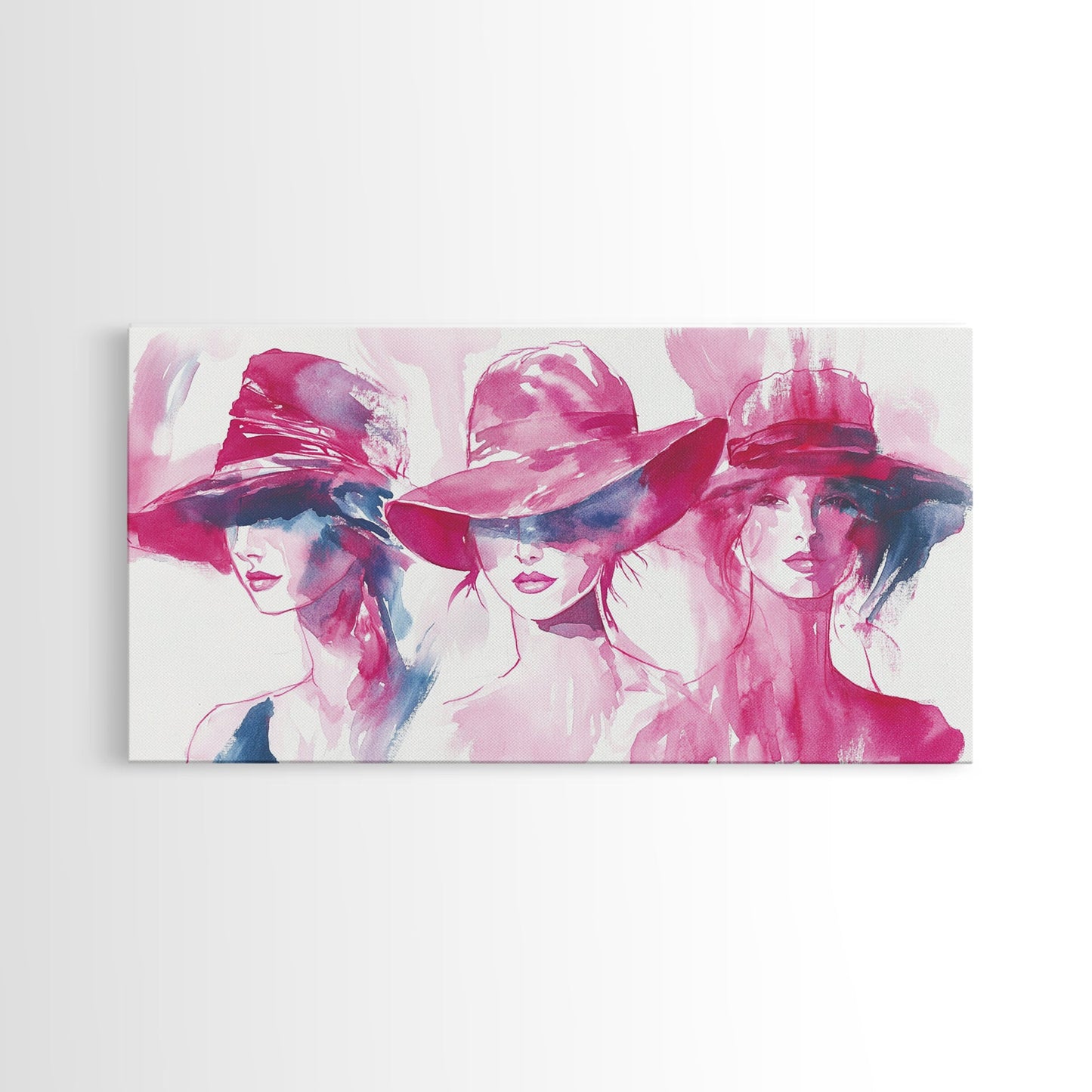 Elegant Hat Ladies Canvas Print, Feminine Pink Abstract Art with Fashion Illustration, Unique Gift Idea for Her Wall Decor