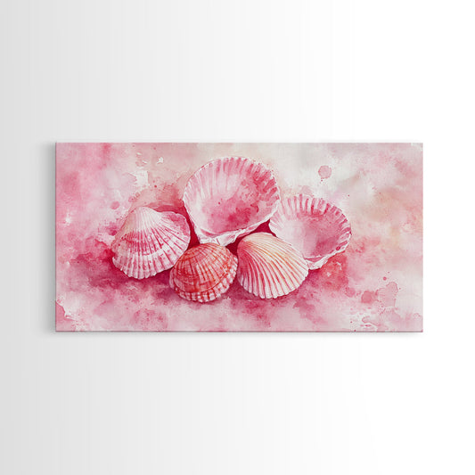 Coastal Shell Canvas Print | Pink Coastal Cowgirl Wall Art | Nautical Inspired Decor | Beach Themed Framed Artwork | Living Room Art