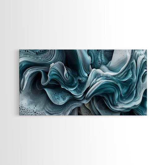 Blue Textured Wave Art Framed Canvas Print, Geometric Wall Art, Abstract Coastal Art, Sage Green Wall Art, Bedroom Art, Vertical Wall Art