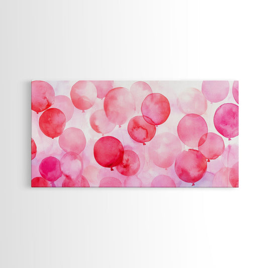 Pink Balloon Canvas Print - Light Pink Wall Art Boho Birthday Celebration Art Minimalist Decor Living Room Horizontal Art