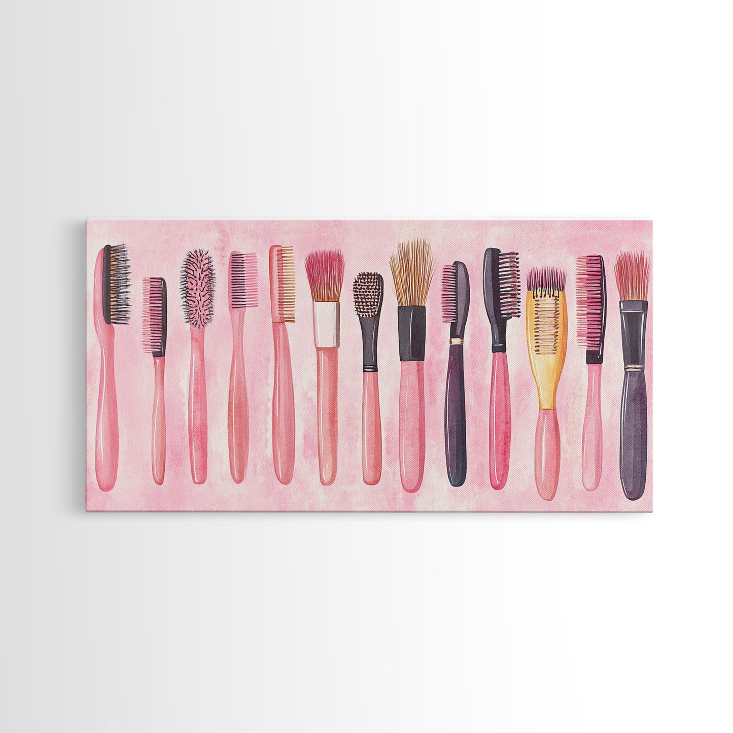 Hairbrush Collection Canvas Print Whimsical Art Pink Wall Art Fun Boho Aesthetic Bathroom Decor Vertical Art Unique Gift Idea