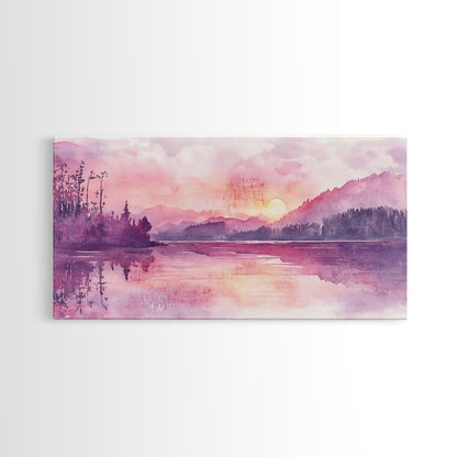 Sunset Landscape Art Framed Canvas Print Pink Orange Wall Art Living Room Art Panoramic Painting Above Couch Art Coastal Decor