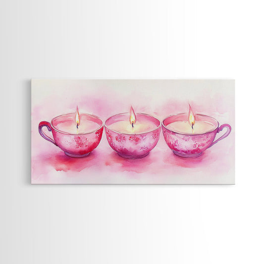Candlelight Pink Decor Canvas Print Cozy Living Room Art Romantic Cottagecore Wall Art Bedroom Art Framed Gift Idea Oil Painting