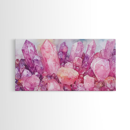 Pink Gemstone Art Framed Canvas Print Sacred Geometry Wall Art Whimsical Art Vertical Wall Art Bedroom Decor Unique Gift Idea